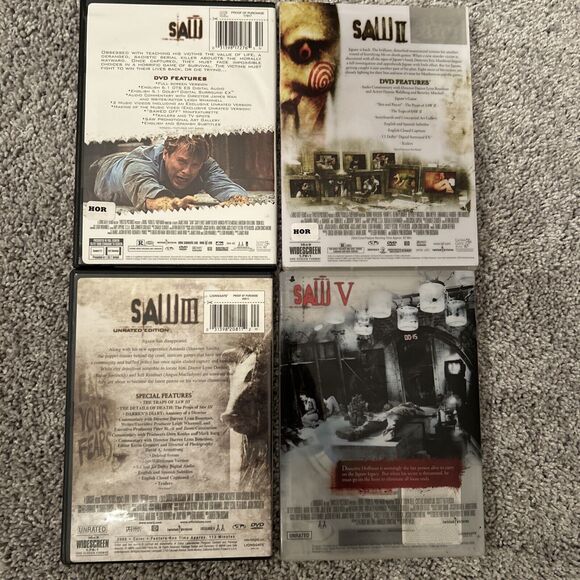 SAW 1, 2, 3, 5 HORROR DVD LOT UNRATED DIRECTORS CUT RARE LIQUID SAW COVER - Picture 2 of 5